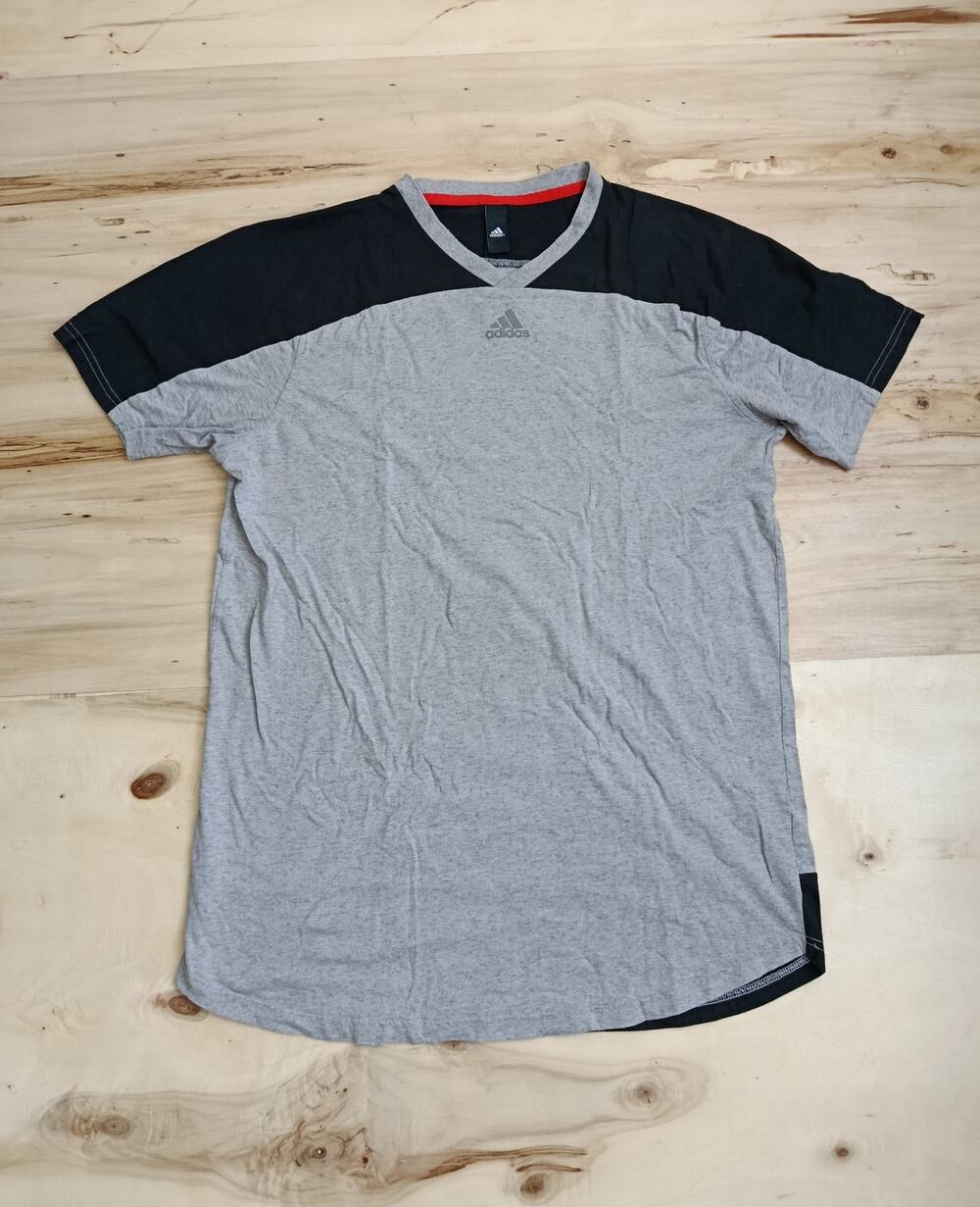 Adidas Shirt Black Grey Striped Athletic V-Neck Sports ID Size Large